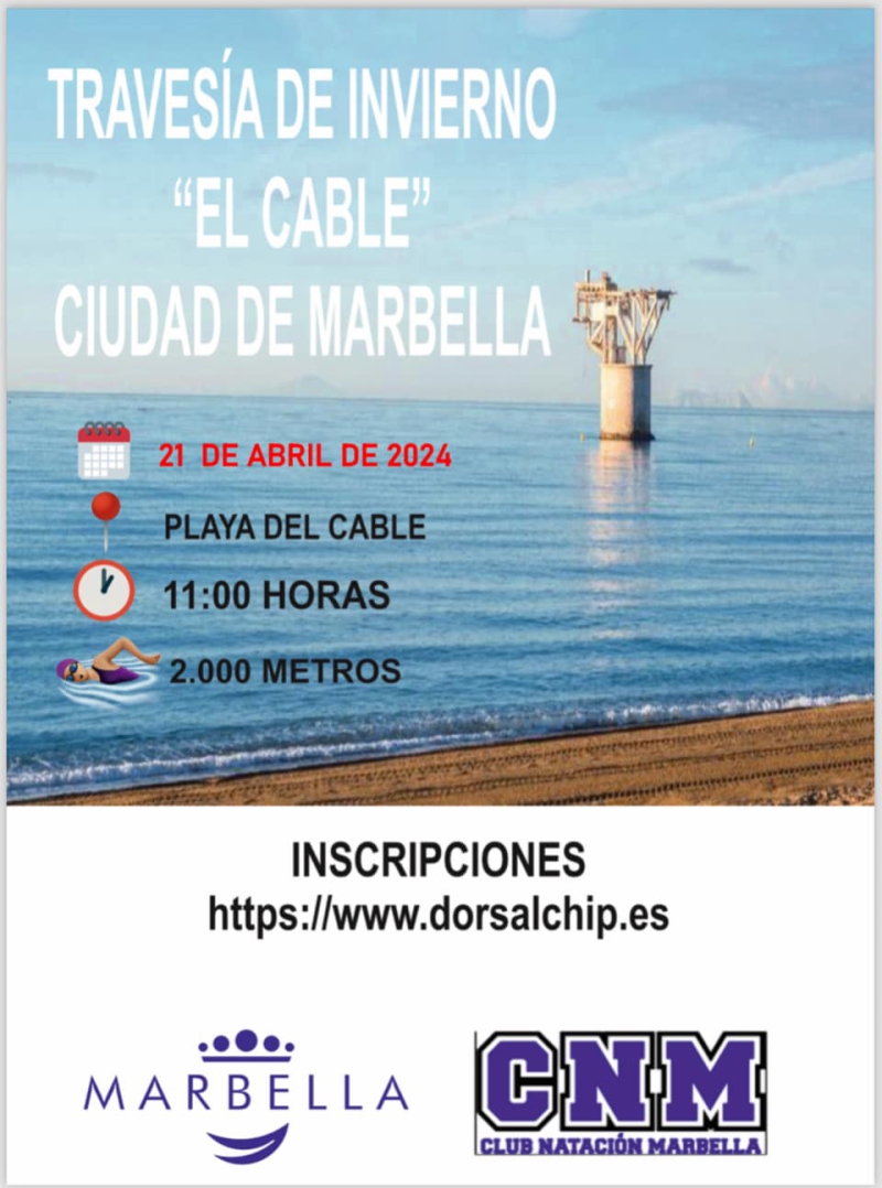 Más de 200 nadadores se darán cita este domingo en la Travesía de Invierno El Cable Ciudad de Marbella, que tuvo que ser aplazada por el temporal el pasado marzo